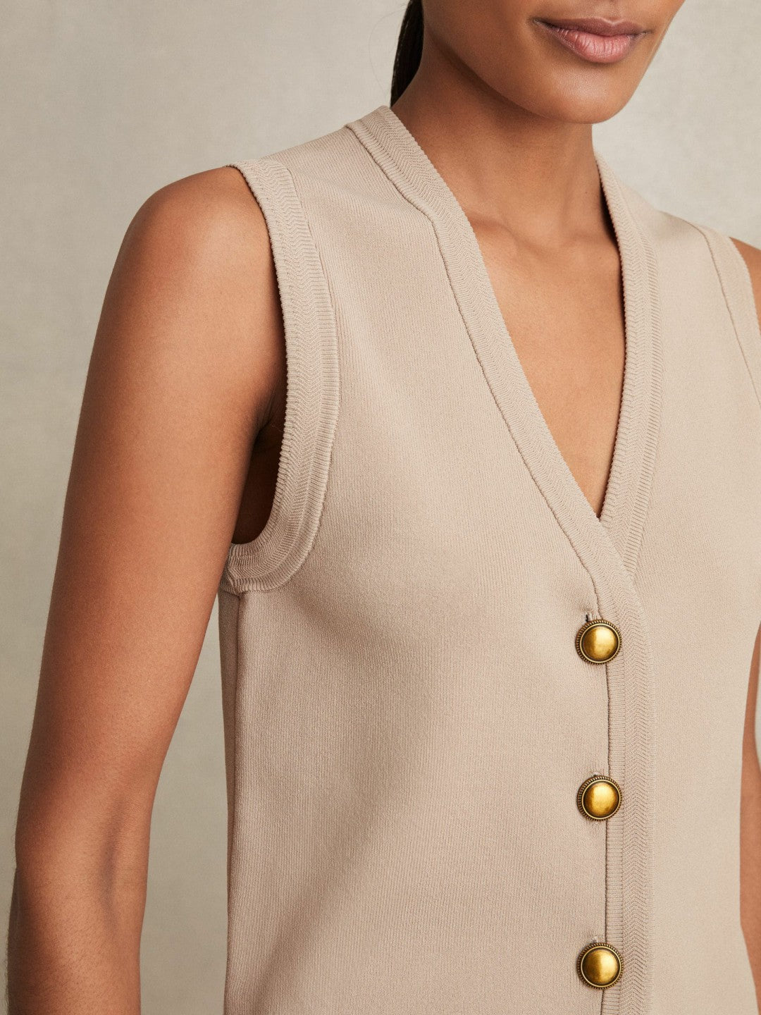 Reiss Knitted Button Through Vest in Neutral
