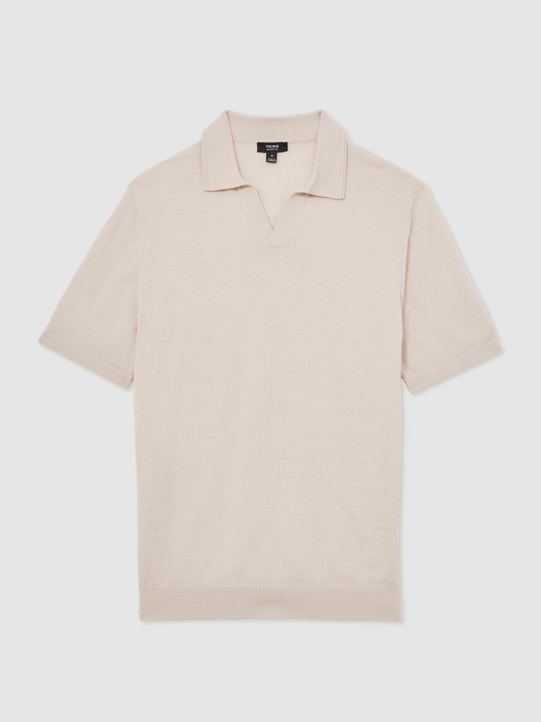 Reiss Merino Wool Open Collar Polo Shirt in Beige