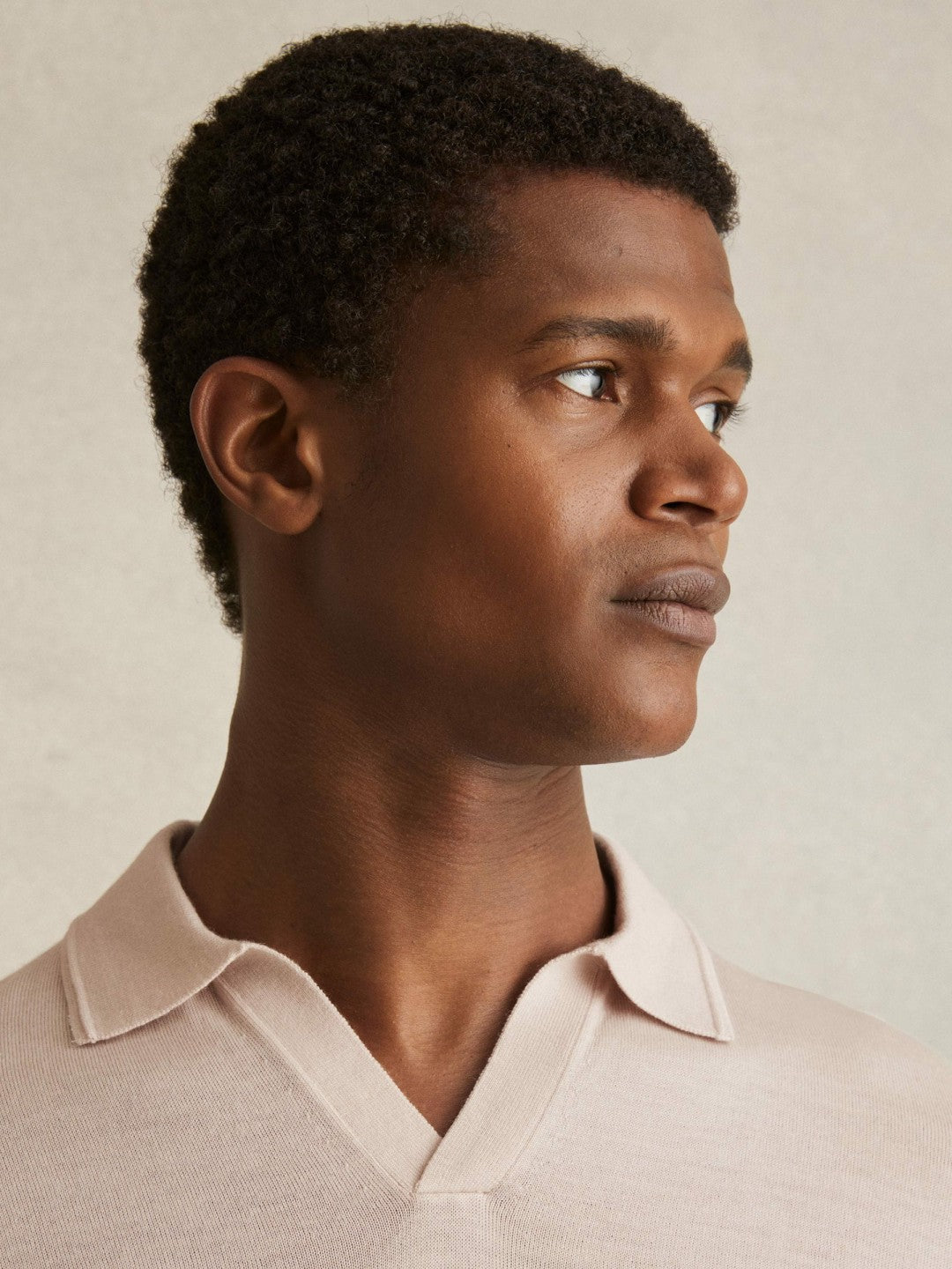 Reiss Merino Wool Open Collar Polo Shirt in Beige