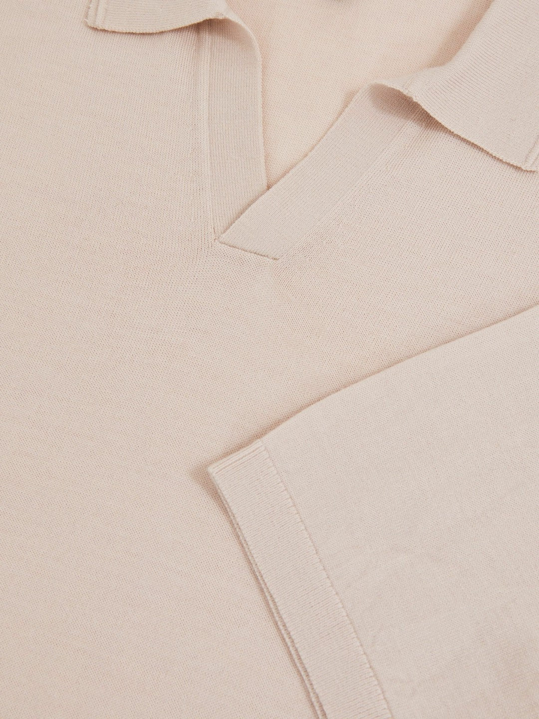 Reiss Merino Wool Open Collar Polo Shirt in Beige