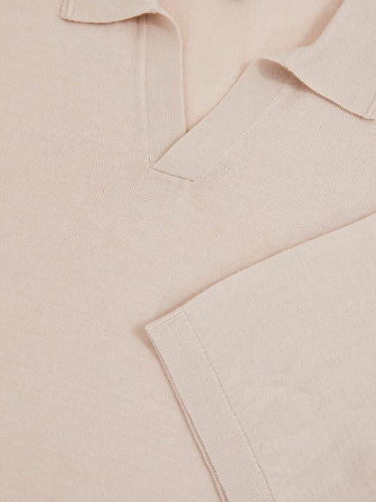 Reiss Merino Wool Open Collar Polo Shirt in Beige