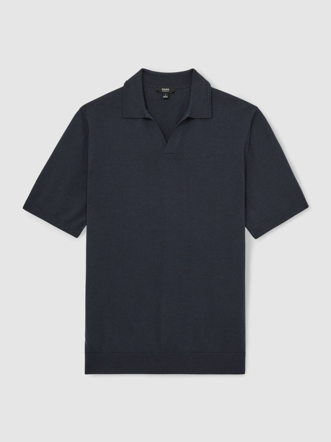 Reiss Value - Merino Wool Open Collar Polo Shirt in Midnight Navy