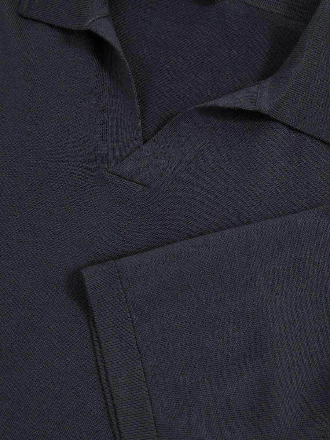 Reiss Value - Merino Wool Open Collar Polo Shirt in Midnight Navy