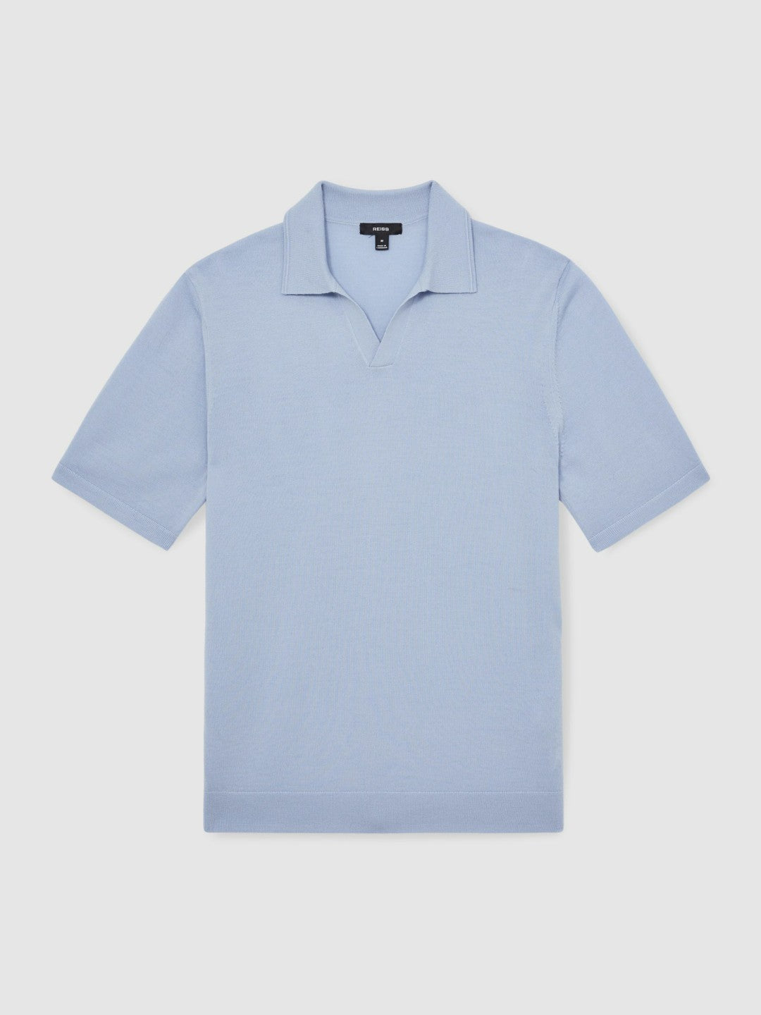 Reiss Savings - Merino Wool Open Collar Polo Shirt in Soft Blue