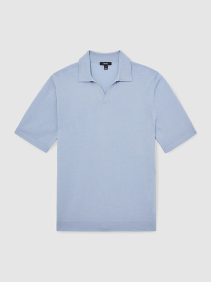Reiss Savings - Merino Wool Open Collar Polo Shirt in Soft Blue