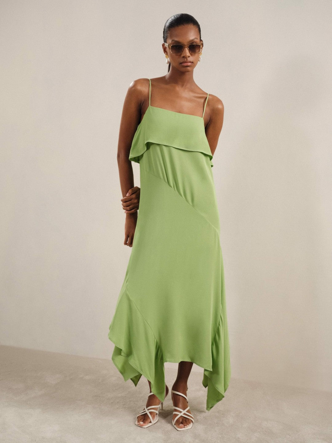 Reiss Featured - Ruffle-Detail Midi Dress in Green