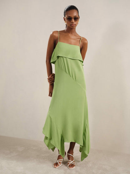 Reiss Featured - Ruffle-Detail Midi Dress in Green