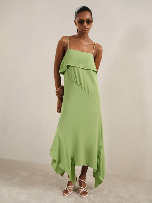 Reiss Featured - Ruffle-Detail Midi Dress in Green