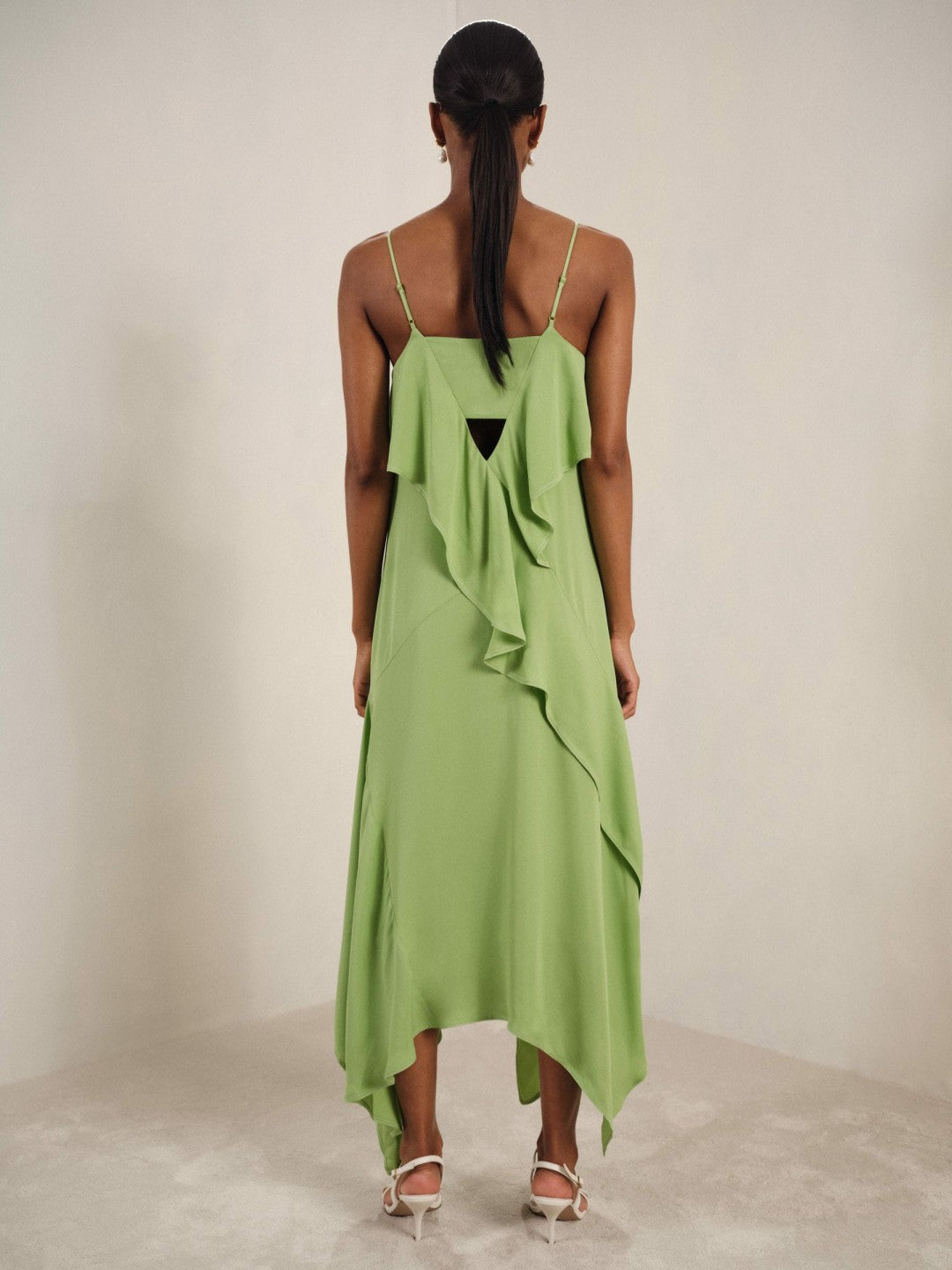 Reiss Featured - Ruffle-Detail Midi Dress in Green