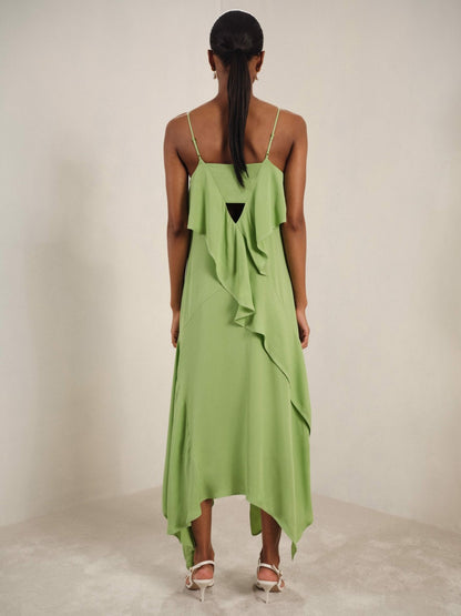 Reiss Featured - Ruffle-Detail Midi Dress in Green