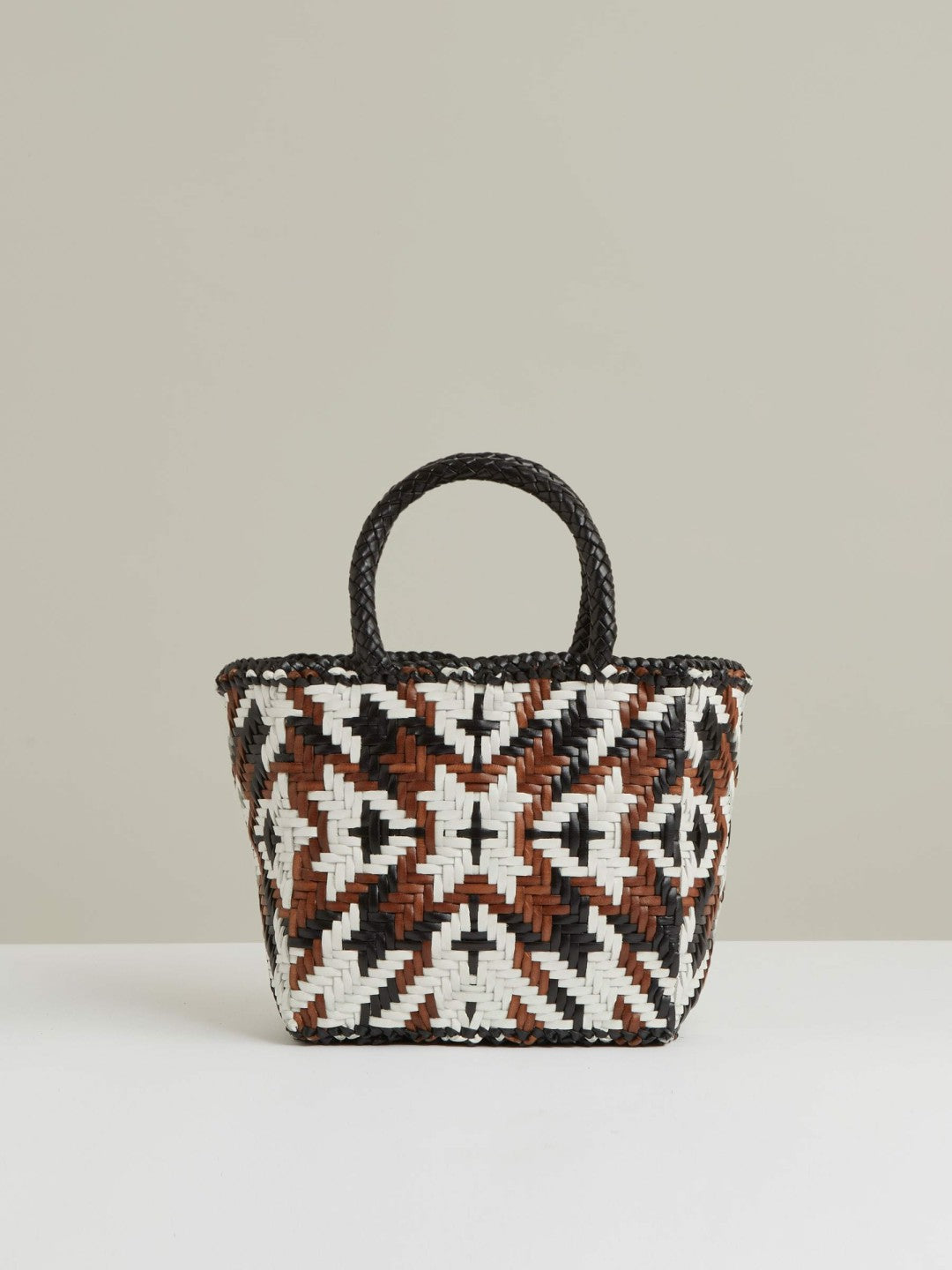 Reiss Value - Small Leather Woven Tote Bag in Tan/White/Black