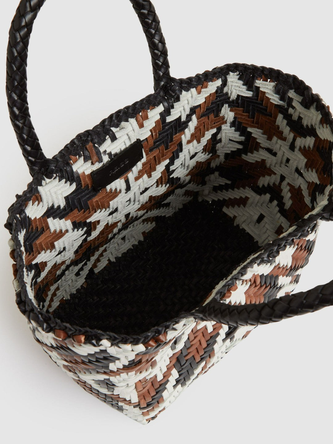 Reiss Value - Small Leather Woven Tote Bag in Tan/White/Black
