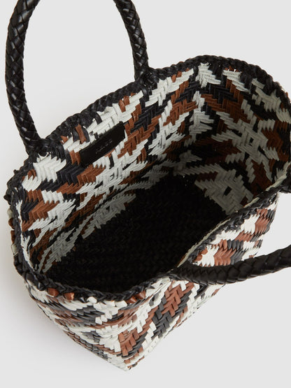 Reiss Value - Small Leather Woven Tote Bag in Tan/White/Black