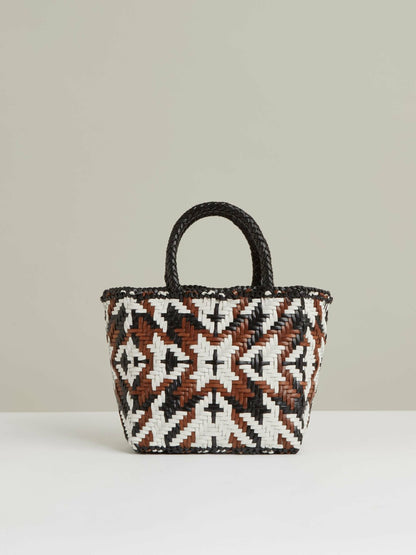 Reiss Value - Small Leather Woven Tote Bag in Tan/White/Black