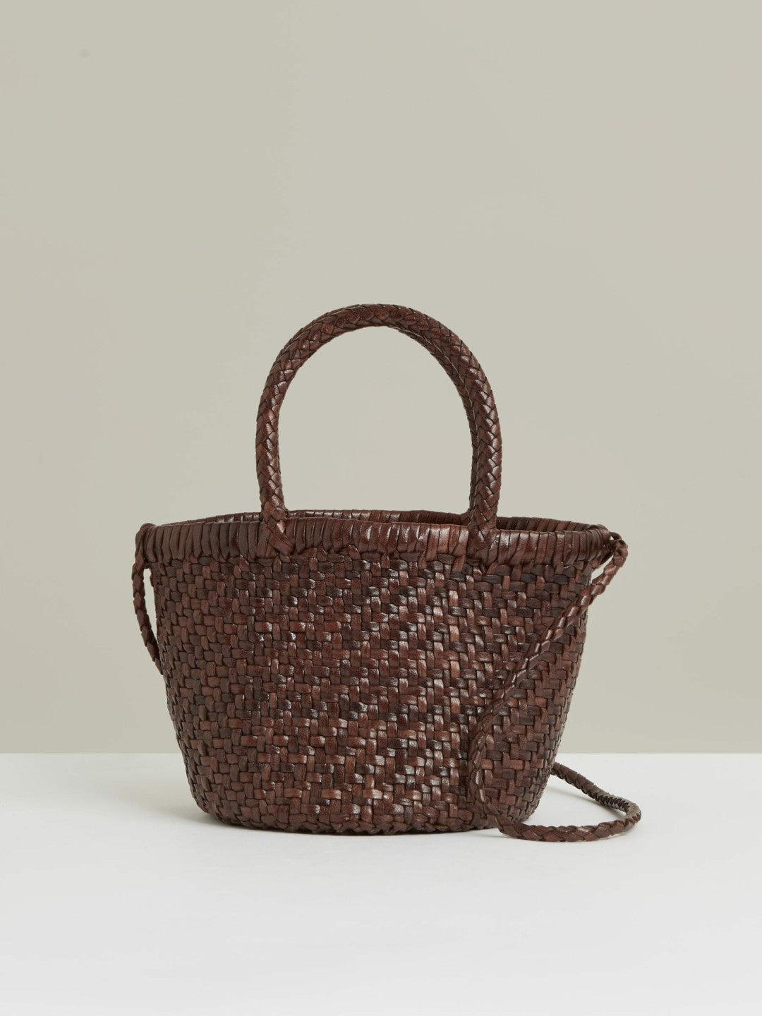 Reiss Best Seller - Leather Woven Mini Tote Bag in Chocolate