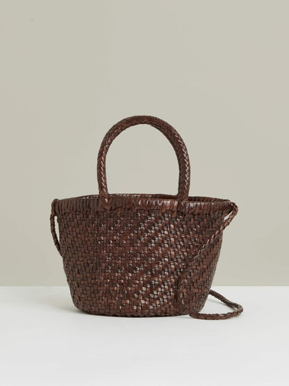 Reiss Best Seller - Leather Woven Mini Tote Bag in Chocolate