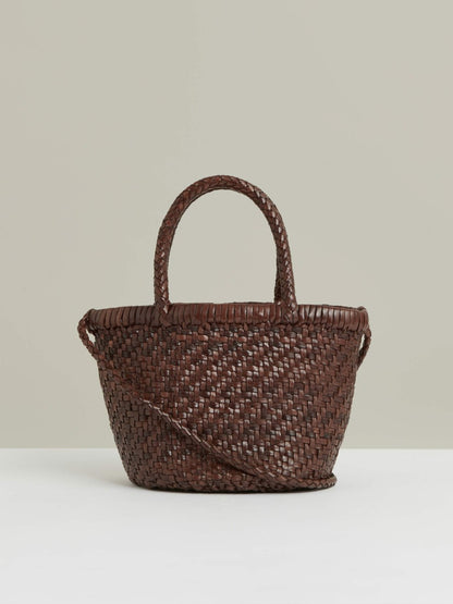Reiss Best Seller - Leather Woven Mini Tote Bag in Chocolate