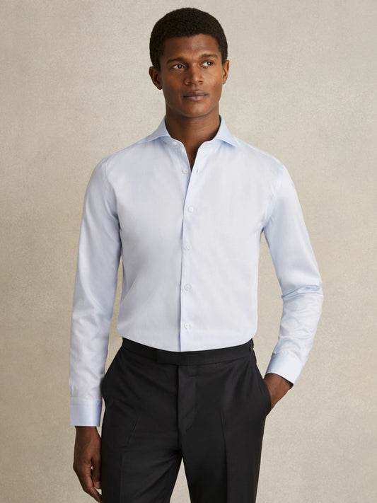 Reiss Slim Fit Slim-Fit Cotton Double-Cuff Shirt in Soft Blue