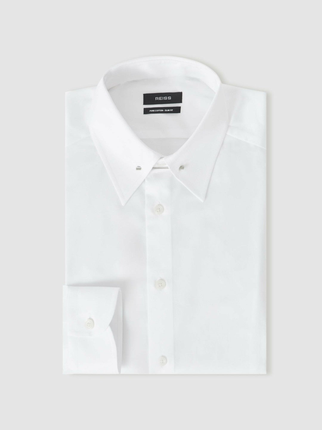 Reiss Slim Fit Cotton Pin Collar Shirt in White