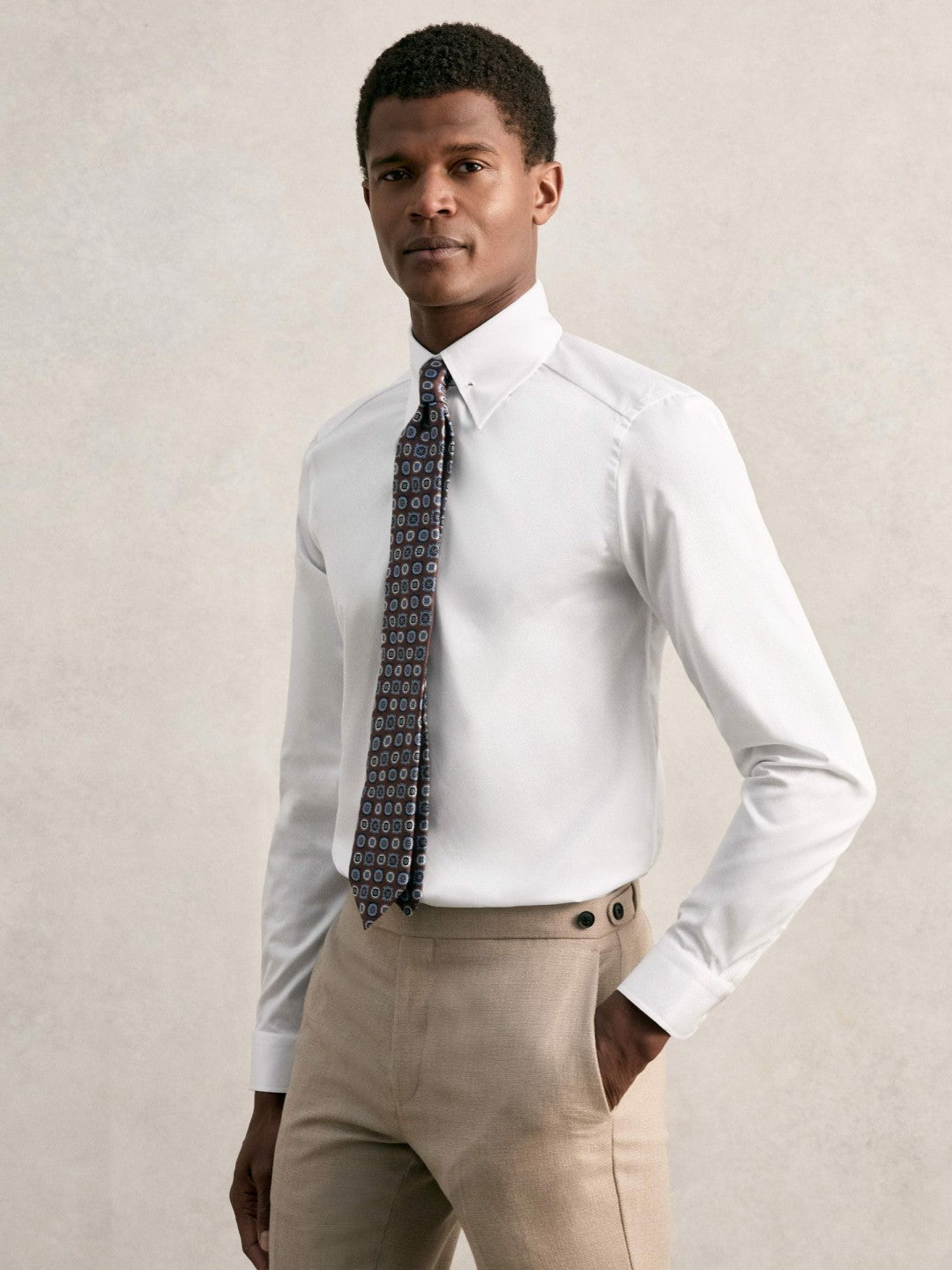 Reiss Slim Fit Cotton Pin Collar Shirt in White