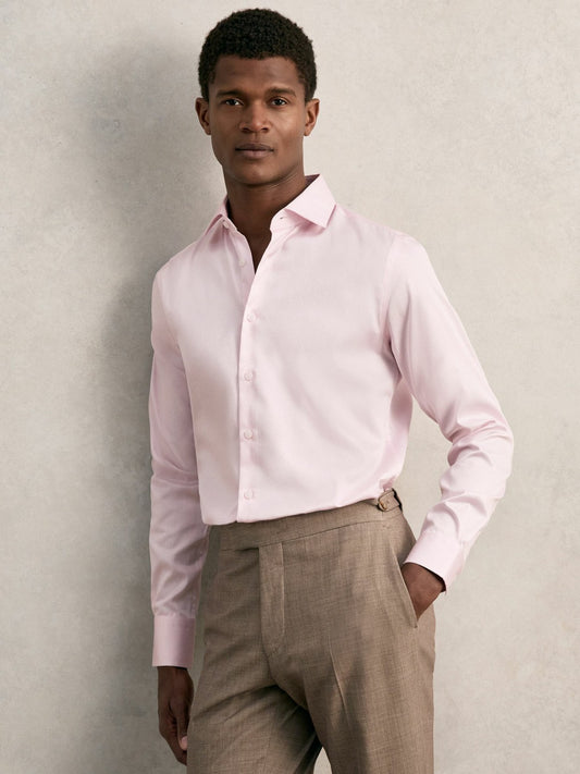 Reiss Regular Fit Cotton Sateen Shirt in Pink