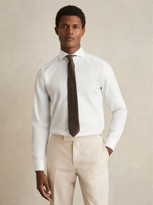 Reiss Sale - Slim Fit Cotton-Twill Two-Fold Shirt Slim-Fit in White