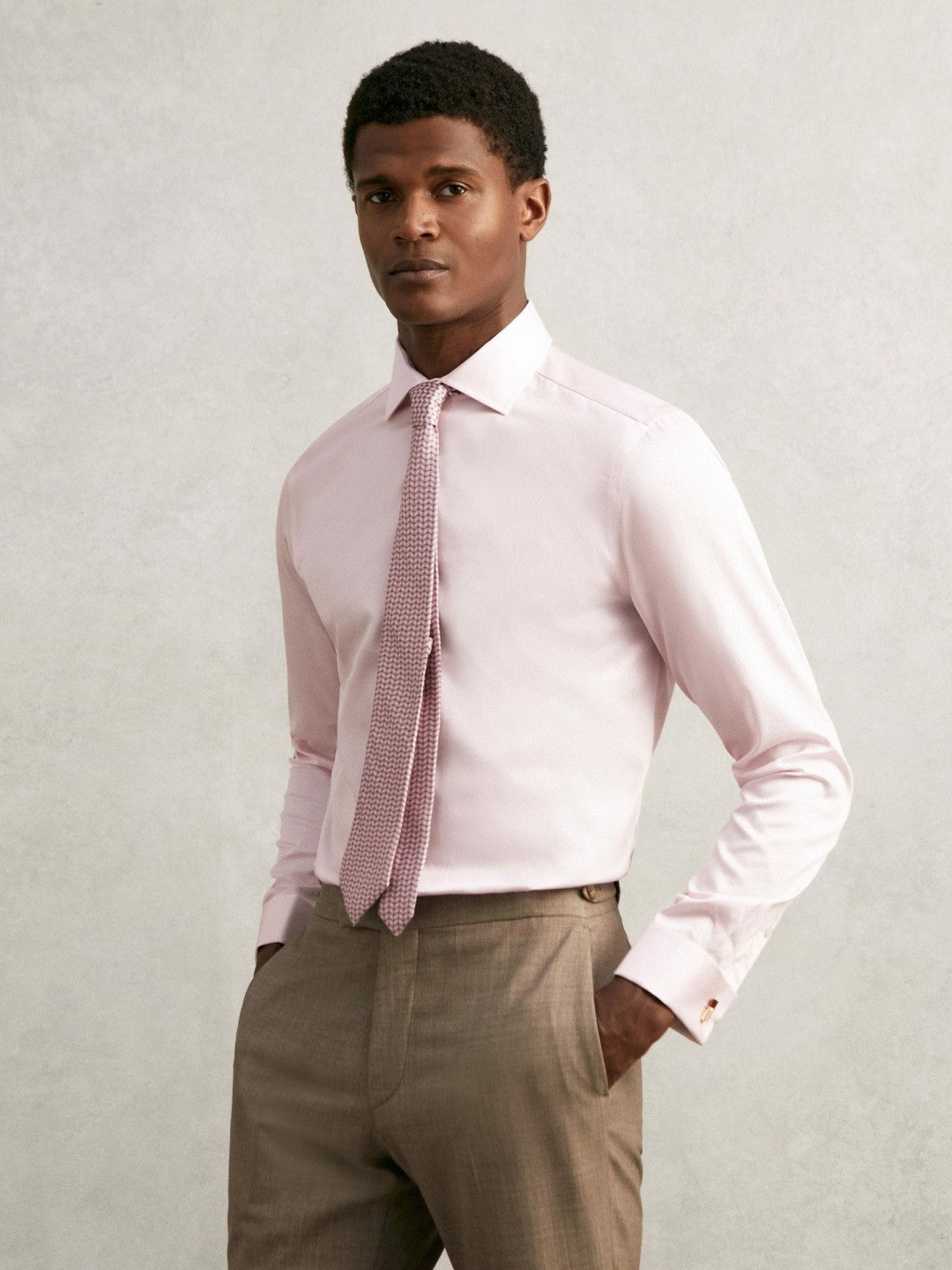 Reiss Value - Regular Fit Slim-Fit Cotton-Sateen Shirt in Pink