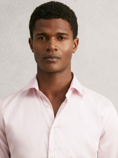 Reiss Value - Regular Fit Slim-Fit Cotton-Sateen Shirt in Pink