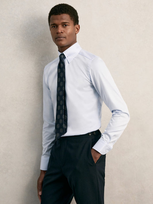 Reiss Slim Fit Cotton Pin Collar Shirt in Soft Blue