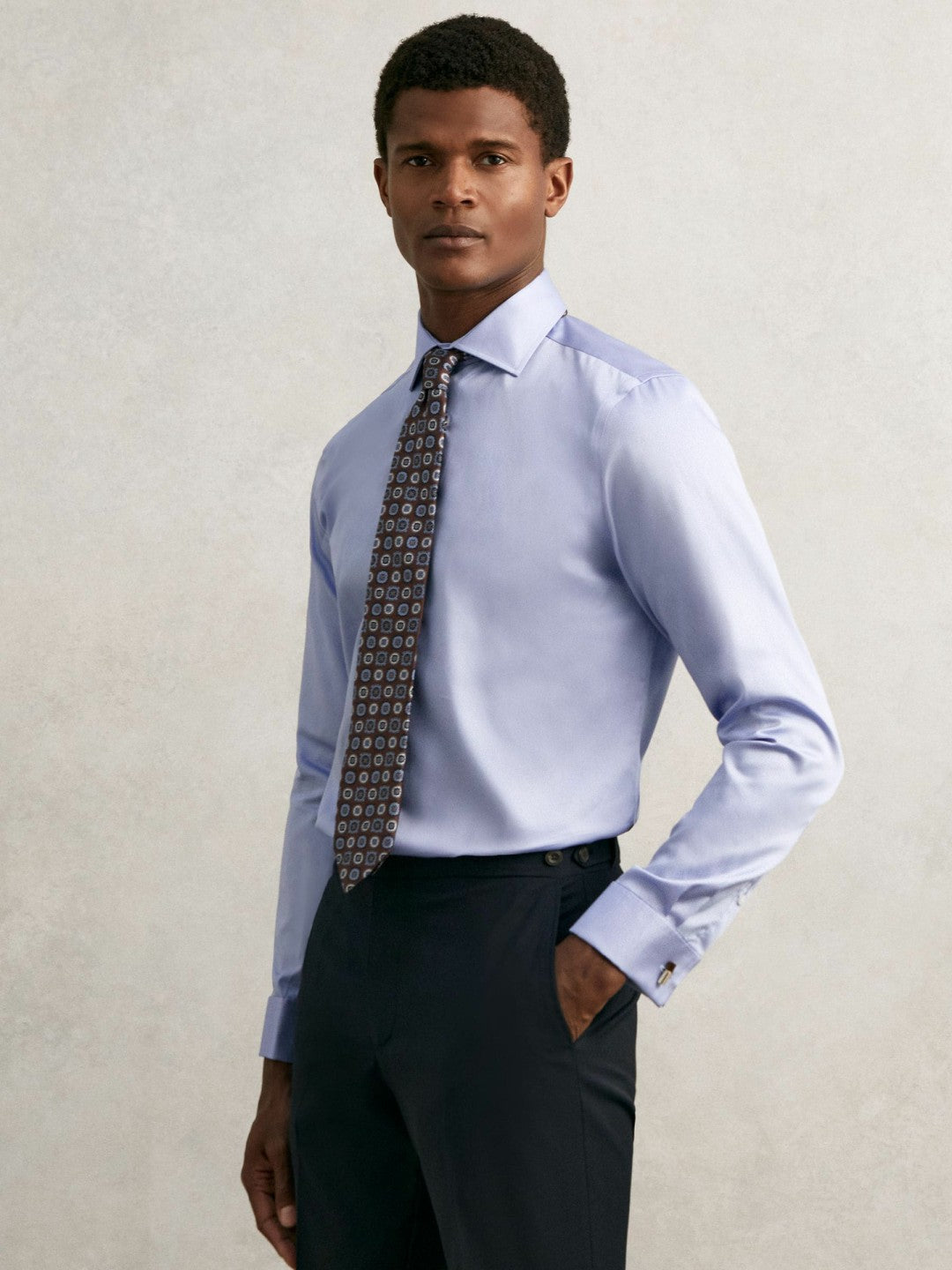 Reiss Deal - Regular Fit Slim-Fit Cotton-Sateen Shirt in Mid Blue