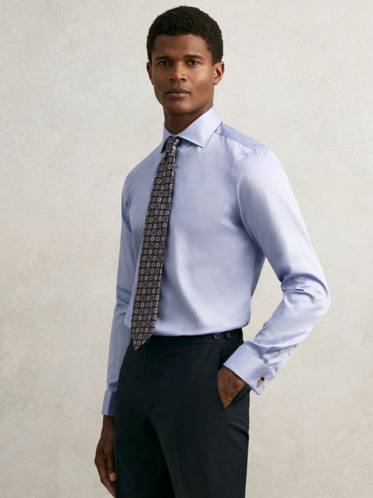 Reiss Deal - Regular Fit Slim-Fit Cotton-Sateen Shirt in Mid Blue