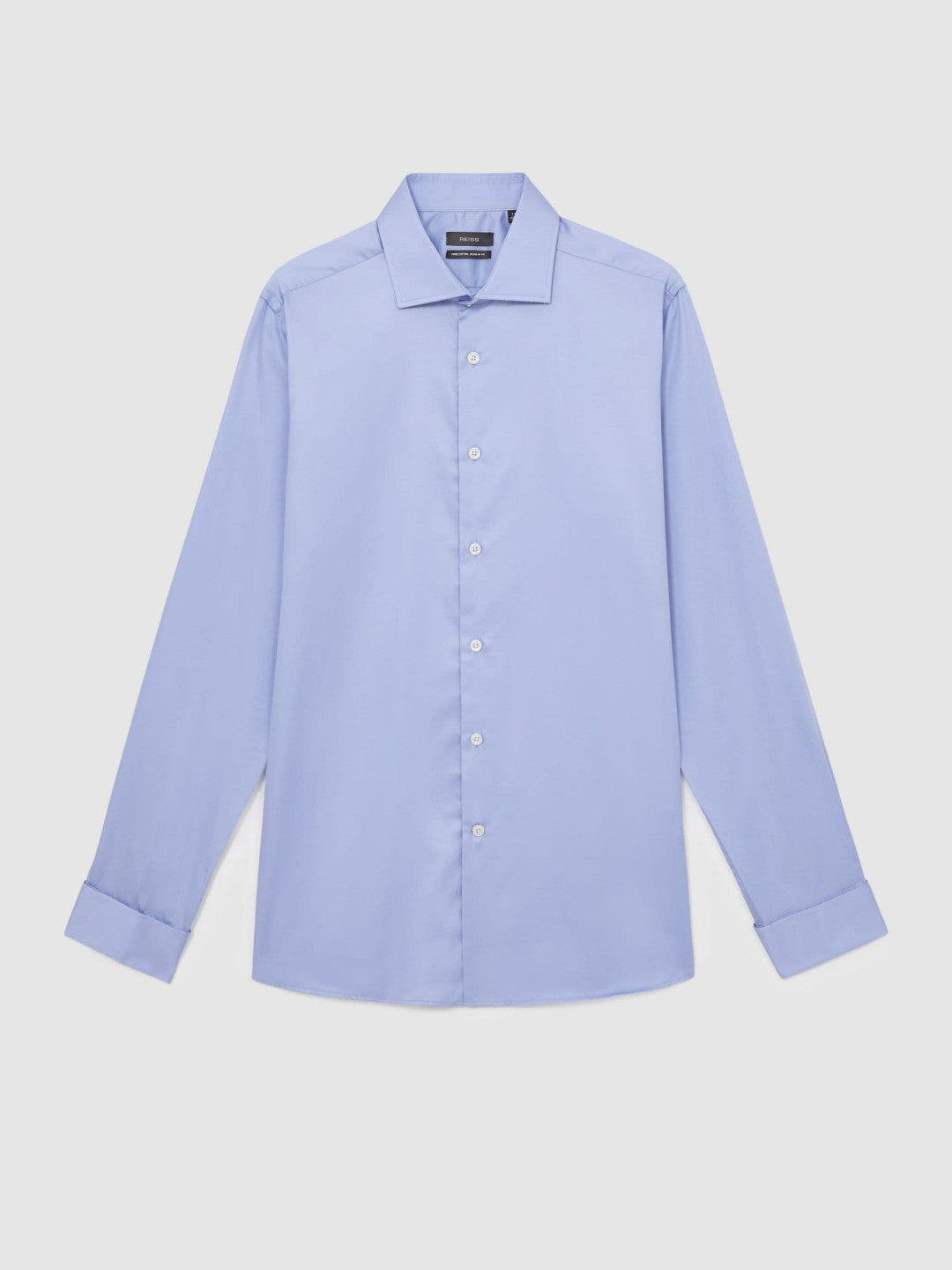 Reiss Deal - Regular Fit Slim-Fit Cotton-Sateen Shirt in Mid Blue