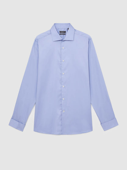 Reiss Deal - Regular Fit Slim-Fit Cotton-Sateen Shirt in Mid Blue