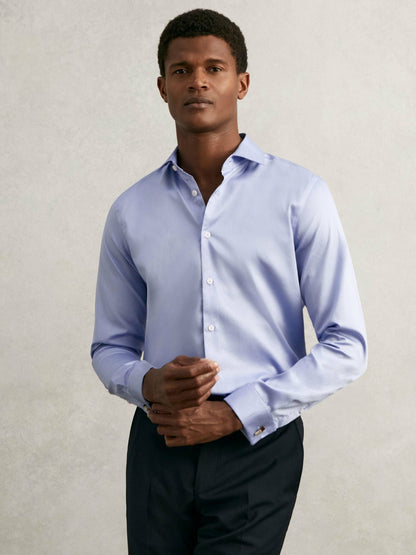 Reiss Deal - Regular Fit Slim-Fit Cotton-Sateen Shirt in Mid Blue