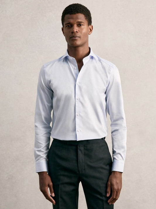 Reiss Best Seller - Regular Fit Cotton Sateen Shirt in Mid Blue