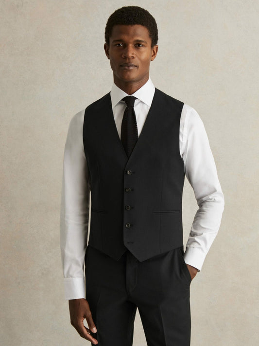 Reiss Value - Wool-Blend Slim-Fit Waistcoat in Black
