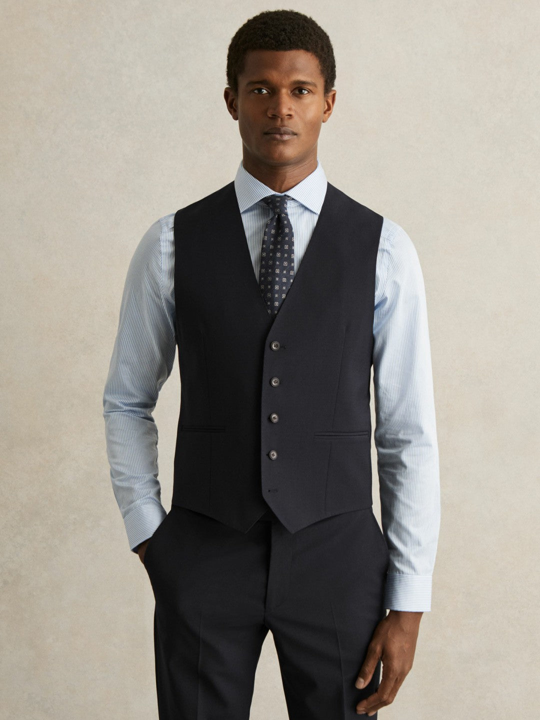 Reiss Featured - Wool-Blend Slim-Fit Waistcoat in Navy