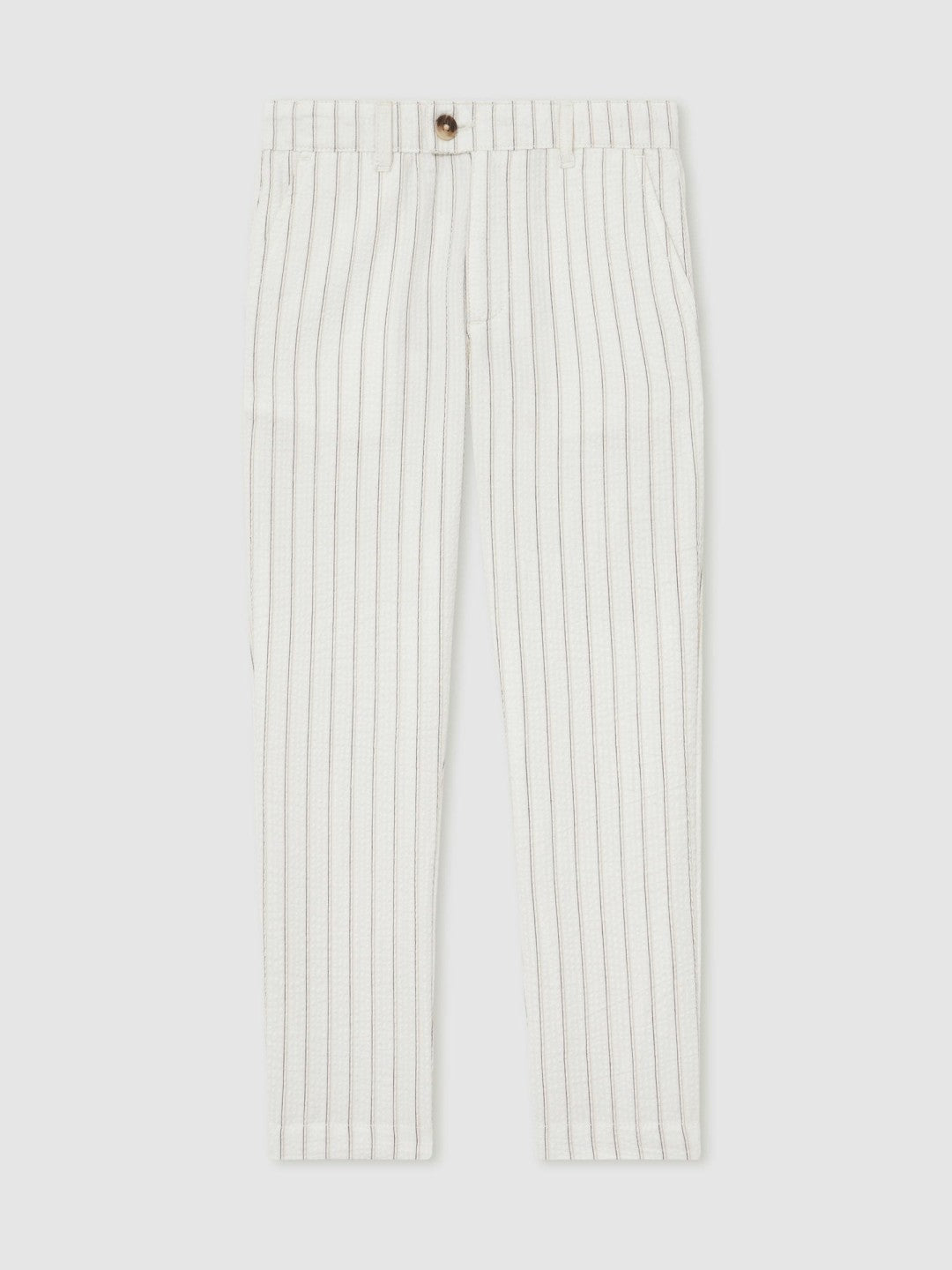Reiss Affordable - 13-14 yrs Cotton Pinstripe Trousers Regular-Fit in Off White/Taupe Brown