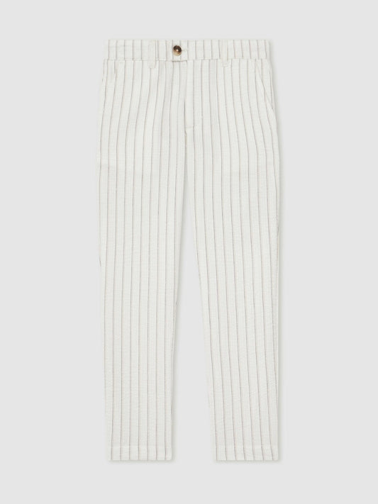 Reiss Affordable - 13-14 yrs Cotton Pinstripe Trousers Regular-Fit in Off White/Taupe Brown