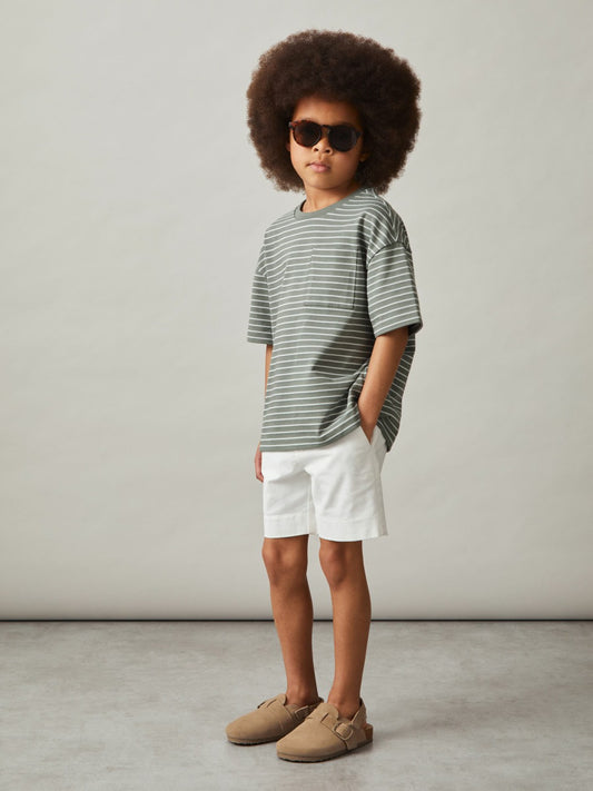 Reiss 3-9 yrs Cotton-Blend Stripe T-Shirt in Sage/White