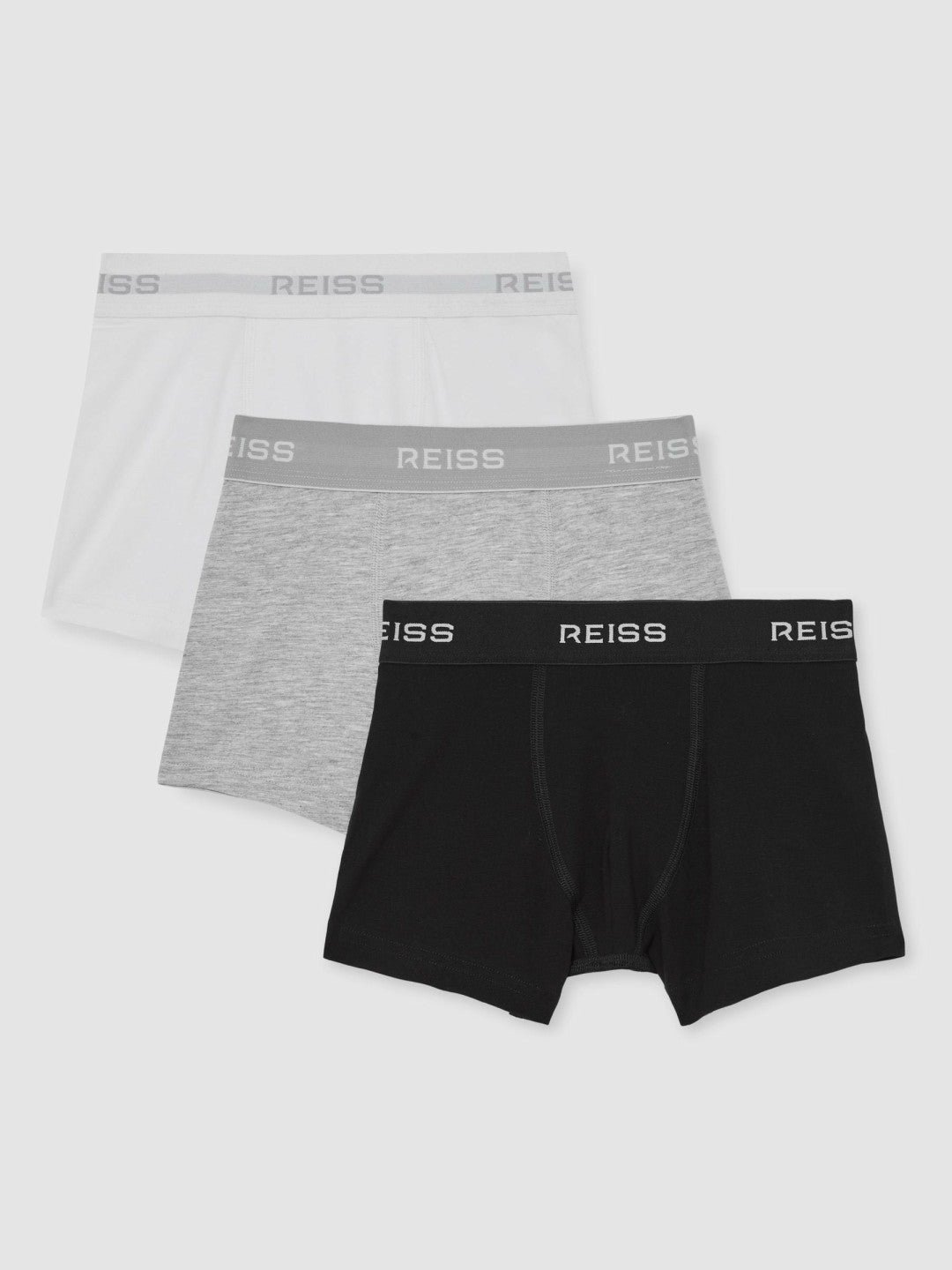 Reiss Value - Stretch-Cotton Logo-Waistband Boxer Shorts 3 Pack in White/Grey/Black