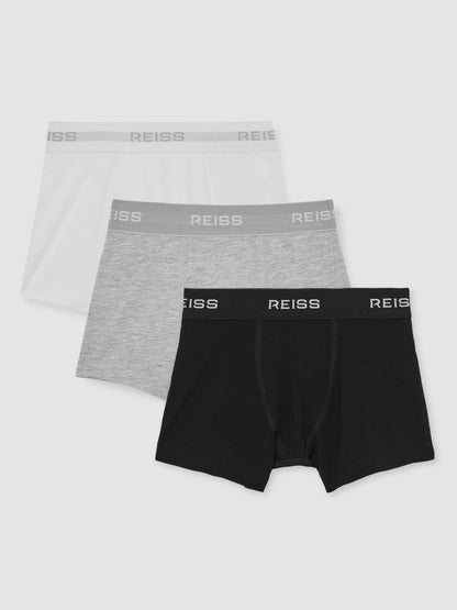 Reiss Value - Stretch-Cotton Logo-Waistband Boxer Shorts 3 Pack in White/Grey/Black
