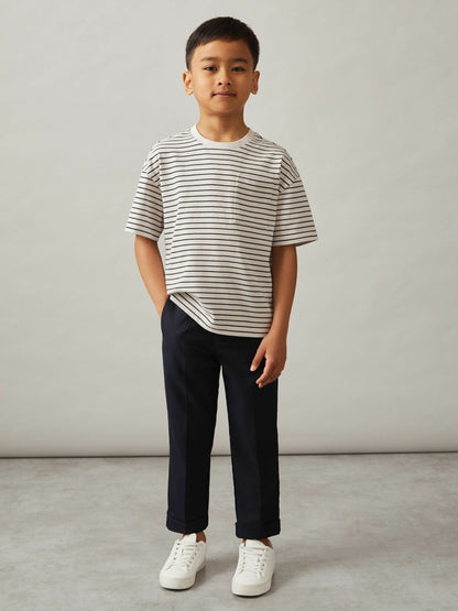 Reiss 9-13 yrs Cotton-Blend Stripe T-Shirt in White/Navy