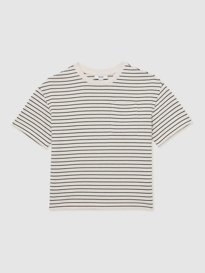 Reiss 9-13 yrs Cotton-Blend Stripe T-Shirt in White/Navy