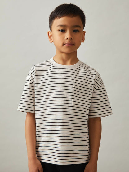 Reiss 9-13 yrs Cotton-Blend Stripe T-Shirt in White/Navy