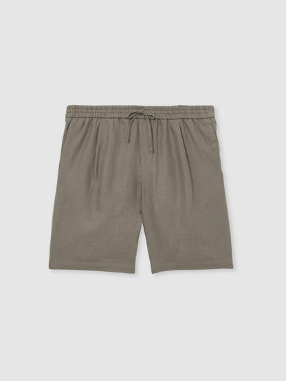Reiss Deal - Linen Drawstring Shorts in Mushroom Brown