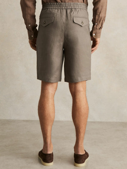 Reiss Deal - Linen Drawstring Shorts in Mushroom Brown