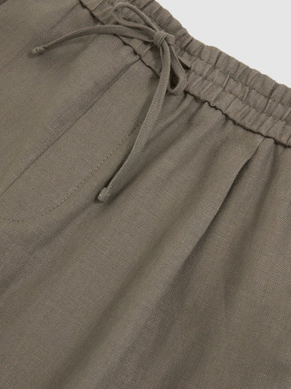 Reiss Deal - Linen Drawstring Shorts in Mushroom Brown