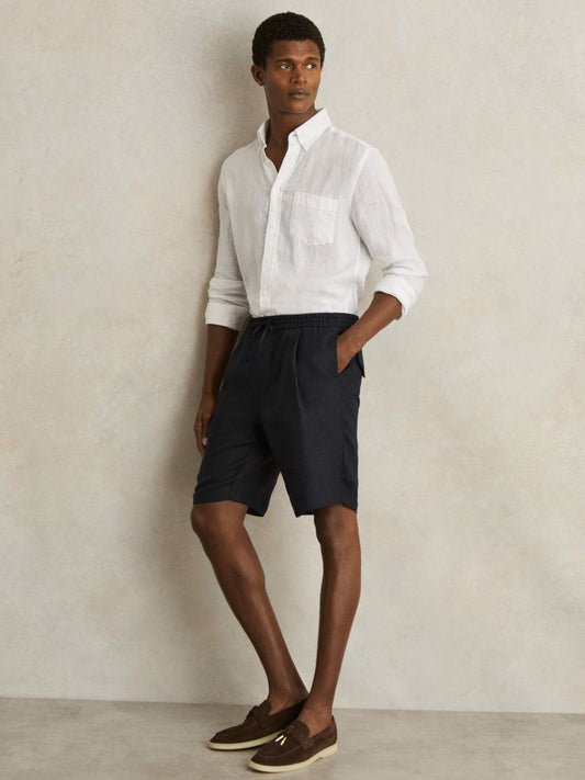 Reiss Value - Linen Drawstring Shorts in Navy