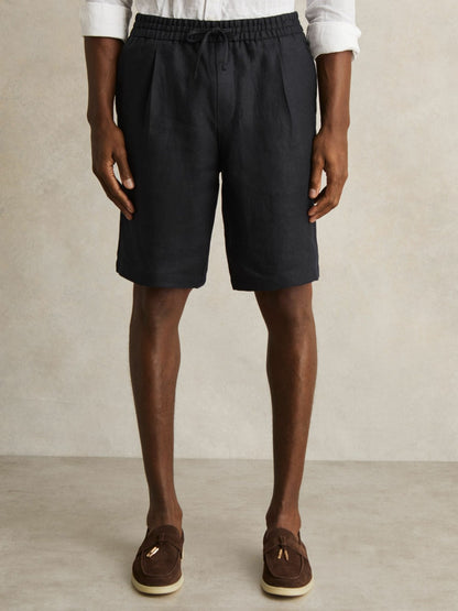 Reiss Value - Linen Drawstring Shorts in Navy
